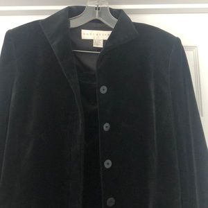Two piece black velvet pant suit